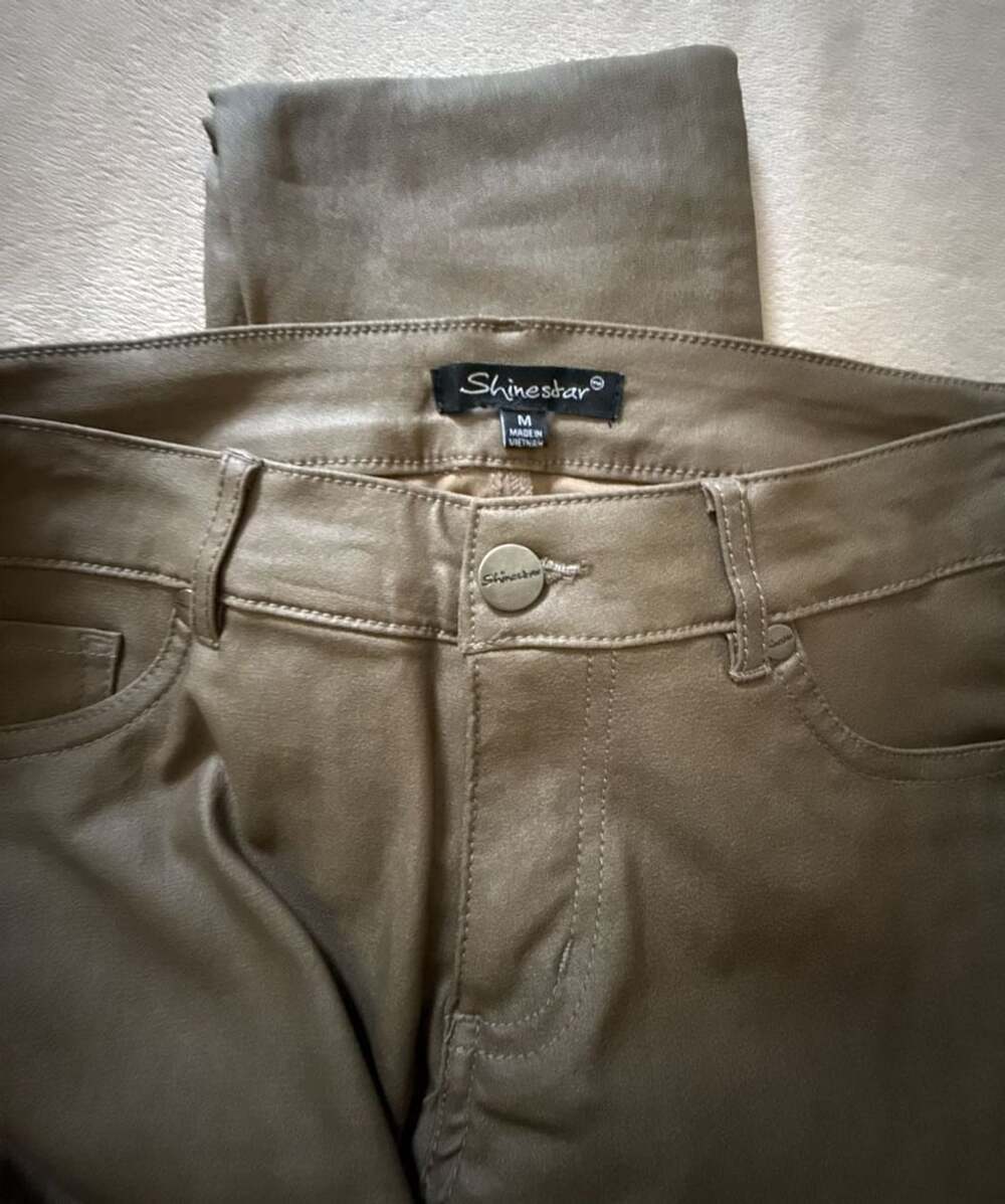 Shinestar Faux Leather Pants Size M Taupe Coated Skinny Trousers